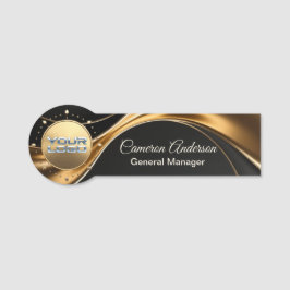 Premium Asymmetrische Zwarte Gouden Naambadge Naamplaatje