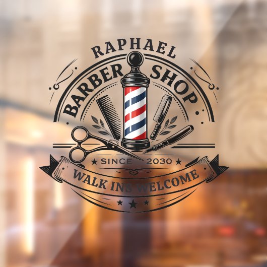 Premium Barber Shop  – Custom Available Raamsticker (Vel 2)