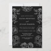 Premium Black And White French Roses Wedding Kaart (Voorkant)