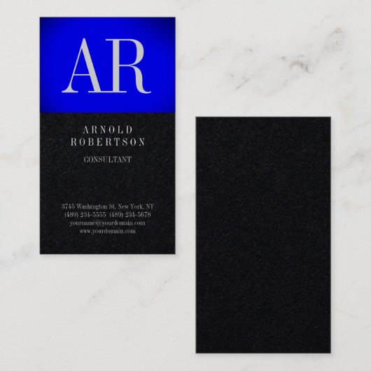 Premium Black Blue Trendy Monogram Plain Visitekaartje (Voorkant / Achterkant)