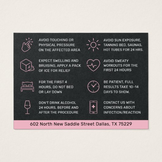 Premium Black Botox Aftercare Kaart (Achterkant)