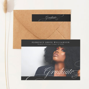 Premium Black Calligraphy Photo College Graduation Aankondiging