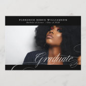 Premium Black Calligraphy Photo College Graduation Aankondiging (Voorkant)
