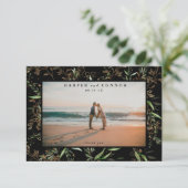 Premium Black Elegant Boho Sage Eucalyptus Foto Bedankkaart (Staand voorkant)