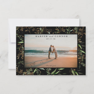 Premium Black Elegant Boho Sage Eucalyptus Foto Bedankkaart