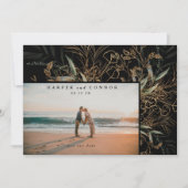 Premium Black Elegant Boho Sage Eucalyptus Foto Save The Date (Voorkant)