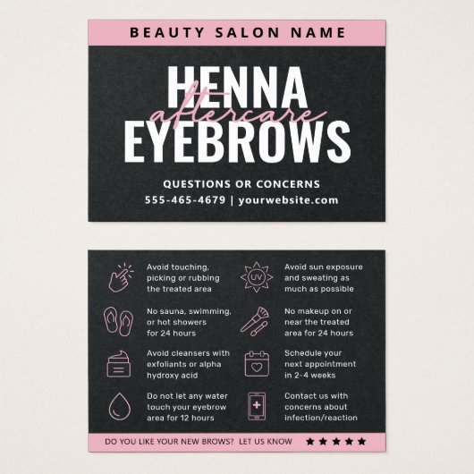 Premium Black Eyebrow Tint Henna Brows Aftercare Visitekaartje (Voorkant /achterkant)