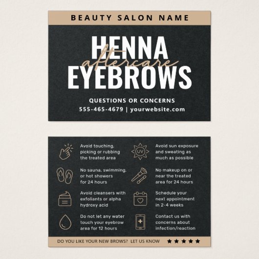 Premium Black Eyebrow Tint Henna Brows Aftercare Visitekaartje (Voorkant /achterkant)