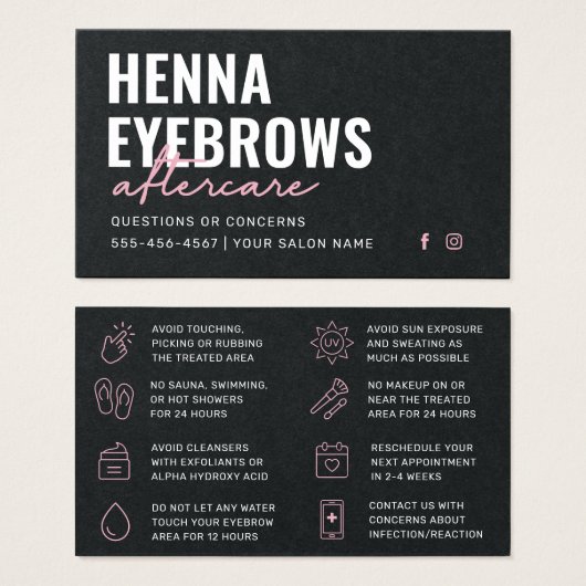 Premium Black Eyebrow Tint Henna Brows Aftercare Visitekaartje (Voorkant /achterkant)