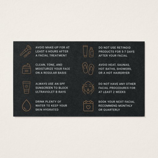 Premium Black Facial Aftercare Instructions Kaart (Achterkant)