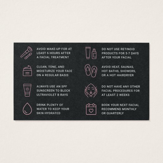 Premium Black Facial Aftercare Instructions Kaart (Achterkant)