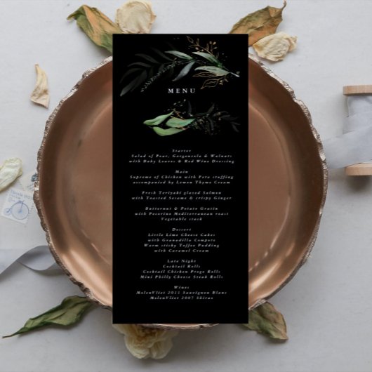 Premium Black Gold Botanical Eucalyptus Greenery Menu