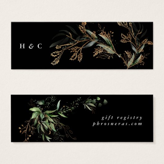 Premium Black Gold Botanical Eucalyptus Greenery Mini Visitekaartjes (Voorkant /achterkant)