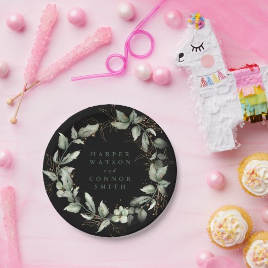 Premium Black Gold Botanical Eucalyptus Greenery Papieren Bordje (Feest)