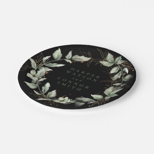 Premium Black Gold Botanical Eucalyptus Greenery Papieren Bordje (Gekanteld)