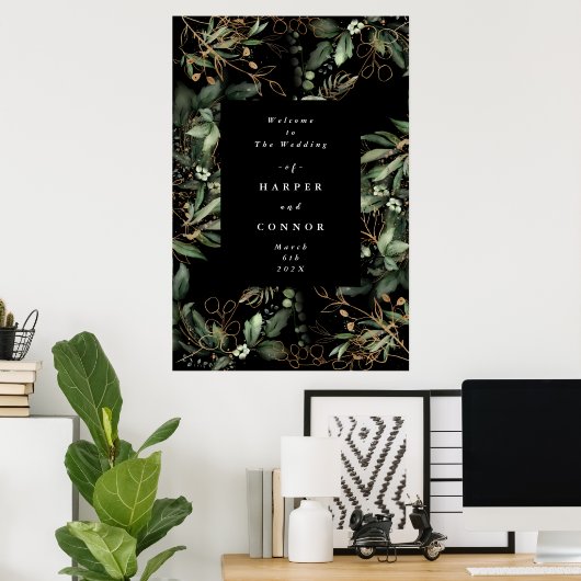Premium Black Gold Botanical Eucalyptus Greenery Poster (Thuiskantoor)