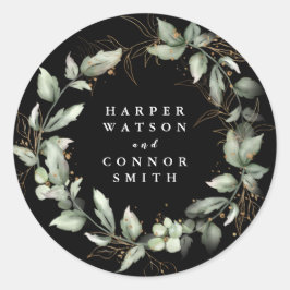 Premium Black Gold Botanical Eucalyptus Greenery Ronde Sticker