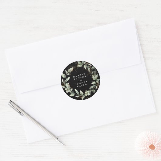 Premium Black Gold Botanical Eucalyptus Greenery Ronde Sticker (Envelop)