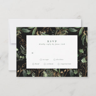 Premium Black Gold Botanical Eucalyptus Greenery RSVP Kaartje