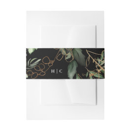 Premium Black Gold Botanical Eucalyptus Monogram Uitnodigingen Wikkel