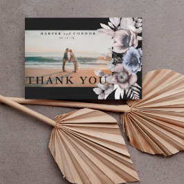 Premium Black Gold Botanical Pampas Florals foto Bedankkaart