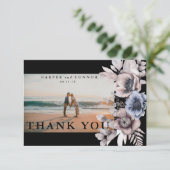 Premium Black Gold Botanical Pampas Florals foto Bedankkaart (Staand voorkant)