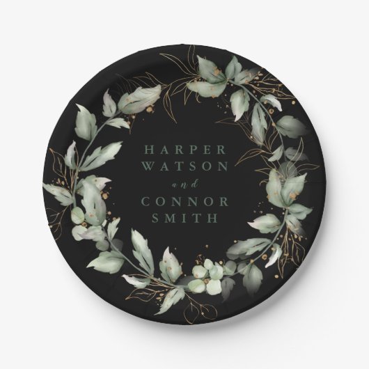 Premium Black Gold Botanisch Eucalyptus Groengewäc Papieren Bordje (Voorkant)