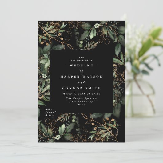 Premium Black Gold Botanische Eucalyptus Elegant Kaart (Staand voorkant)