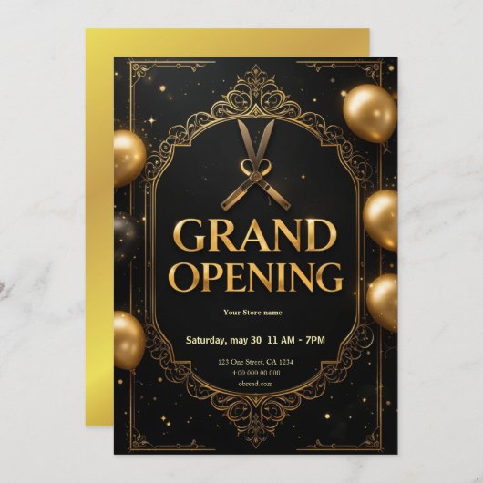 Premium Black & Gold Grand Opening Uitnodiging (Voorkant / Achterkant)