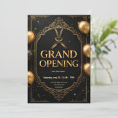 Premium Black & Gold Grand Opening Uitnodiging (Staand voorkant)