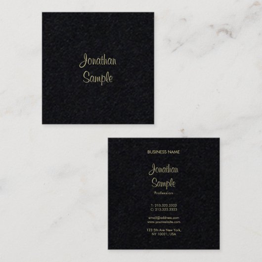Premium Black Gold Hand Script Font legant Plain Vierkante Visitekaartje (Voorkant / Achterkant)