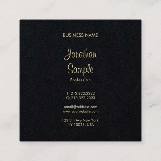 Premium Black Gold Hand Script Font legant Plain Vierkante Visitekaartje (Achterkant)