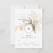 Premium Black Gold Monogram Eucalyptus Weddenschap RSVP Kaartje (Voorkant)