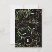 Premium Black Gold Monogram Eucalyptus Weddenschap RSVP Kaartje (Achterkant)