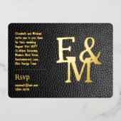 Premium Black Gold Monogram Foto's Kijk naar Foi Folie Uitnodiging (Voorkant)
