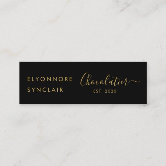 Premium Black Gold Script Chocolatier QR Code Mini Visitekaartje (Voorkant)