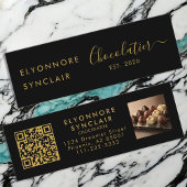 Premium Black Gold Script Chocolatier QR Code Mini Visitekaartje