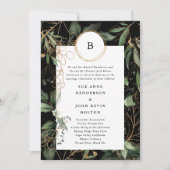 Premium Black Golden Circles Monogram Eucalyptus Kaart (Voorkant)