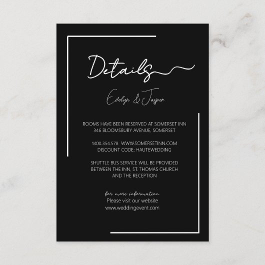 Premium Black Huwelijksfeest Details  Informatiekaartje (Voorkant)