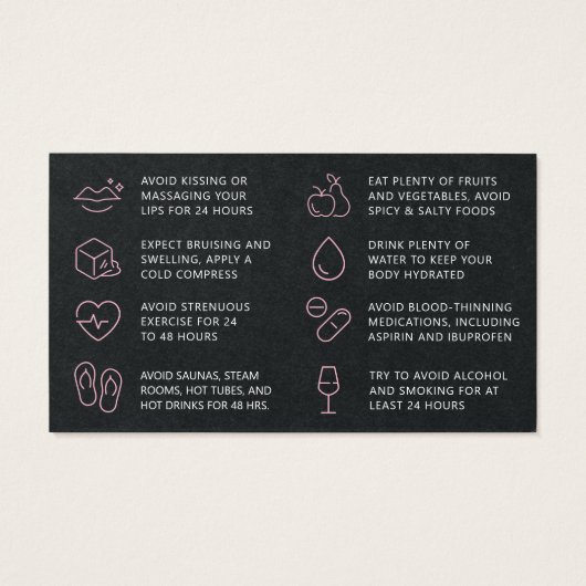 Premium Black Lip Filler Aftercare Advice Kaart (Achterkant)
