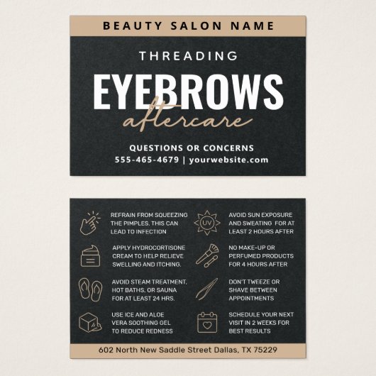 Premium Black Luxury Eyebrow Threading Aftercare Visitekaartje (Voorkant /achterkant)