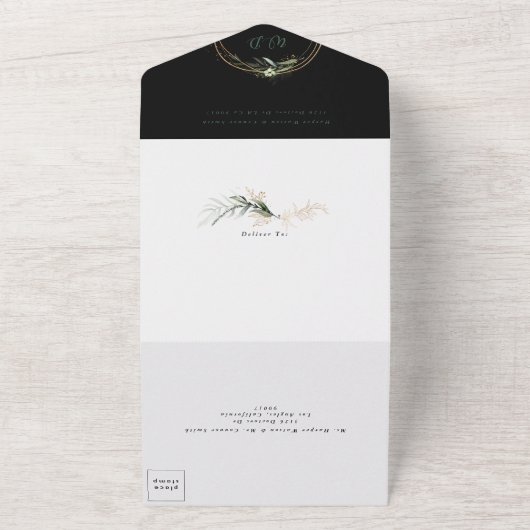 Premium Black Onyx | Boho Greenery | Eucalyptus | All In One Uitnodiging (Buitenkant)