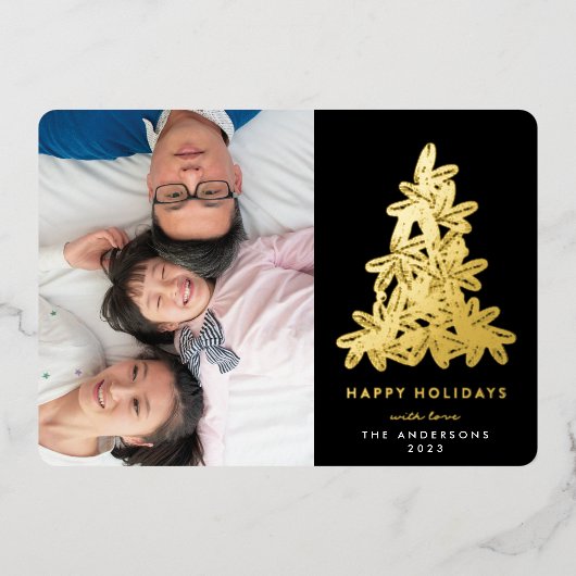 Premium Black Onyx Gold kerstpine - foto's Folie Feestdagenkaart (Voorkant)