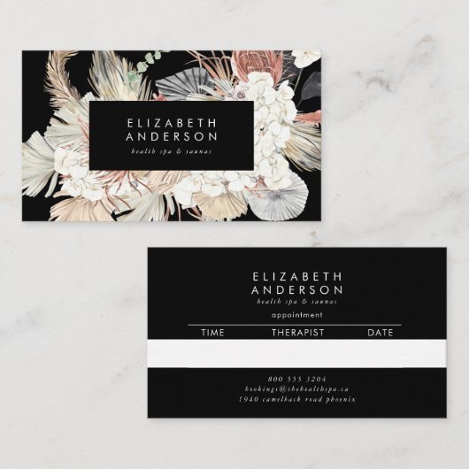 Premium Black Onyx Pampas Grass Floral Ultra Afsprakenkaartje (Voorkant / Achterkant)