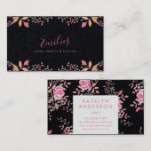 Premium Black Organic Botanical Waterverf Rozen Visitekaartje (Voorkant / Achterkant)