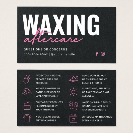 Premium Black Roze Waxing Aftercare Kaart (Voorkant /achterkant)