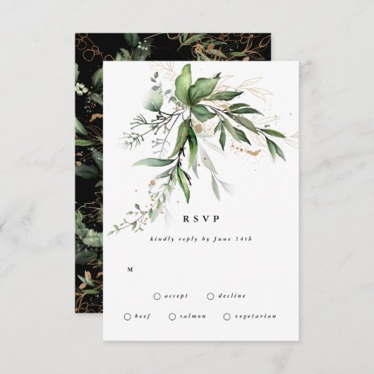 Premium Black Sage Botanische Eucalyptus Greenery RSVP Kaartje (Voorkant / Achterkant)