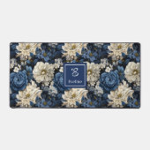 Premium Blau Witte Bloemen Aangepaste Naam Bureaum Bureaumat (Voorkant)