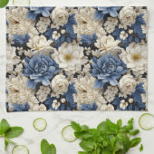Premium Blauw Wit Ivoor Bloem Keukenhanddoek Deco (Gevouwen)