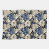 Premium Blauw Wit Ivoor Bloem Keukenhanddoek Deco (Horizontaal)